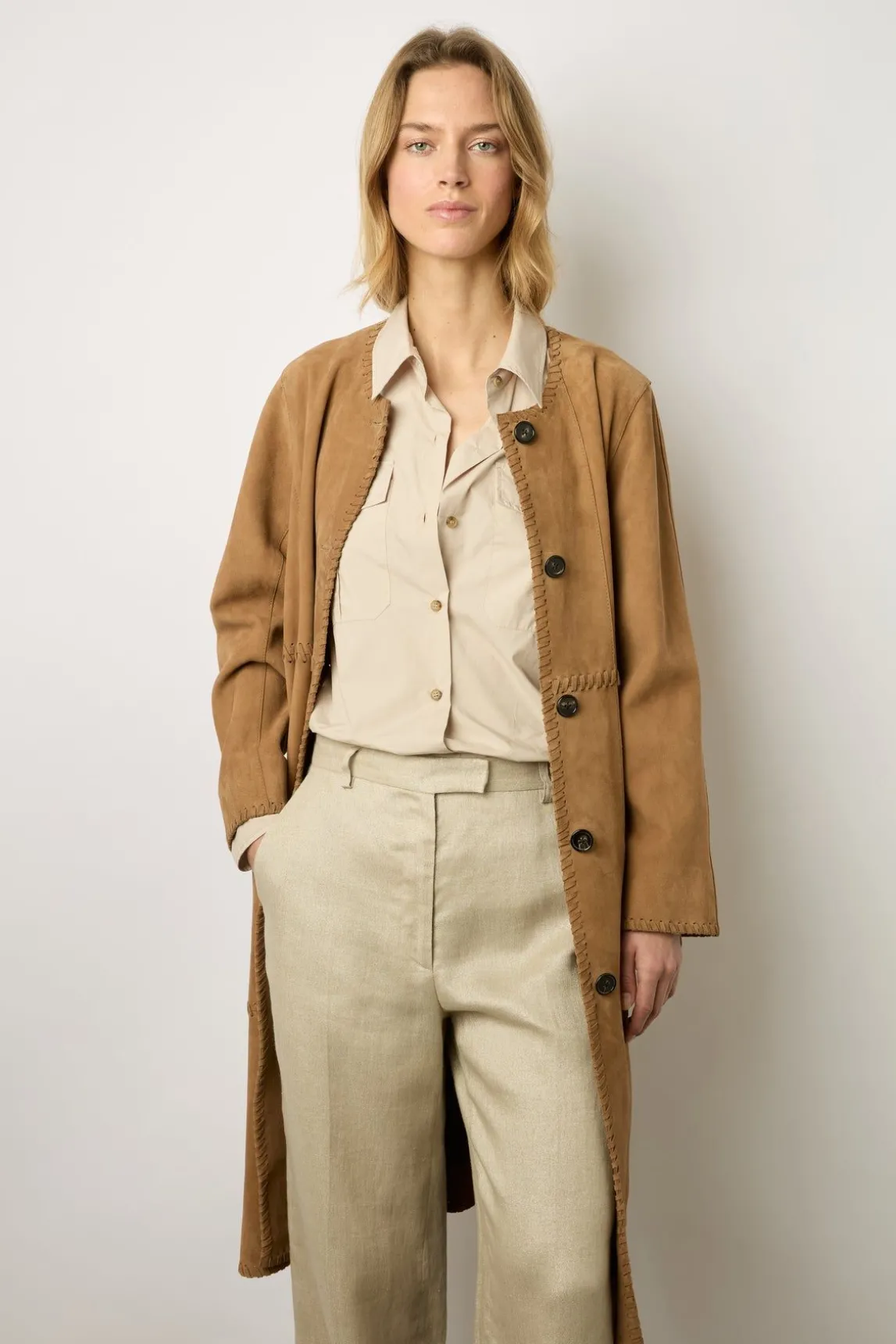 Pantalon Tailleur En Lin Sable - Carmen