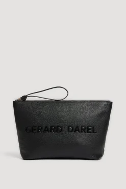 Pochette En Cuir Graine Noir/Or - Pola