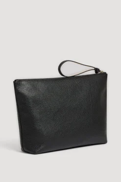 Pochette En Cuir Graine Noir/Or - Pola