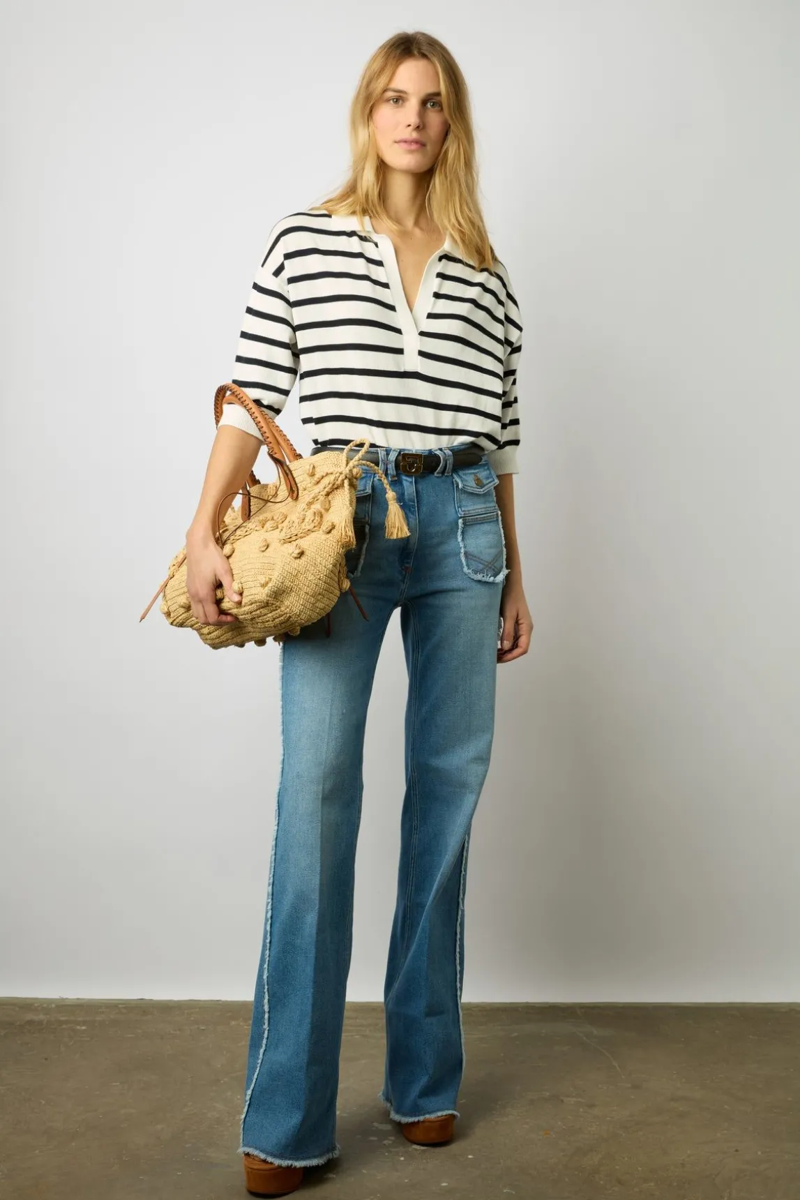 Polo En Coton A Rayures Blanc - Latefa