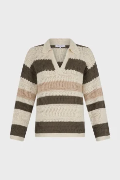 Polo En Coton Ajoure Raye Ecru - Lea