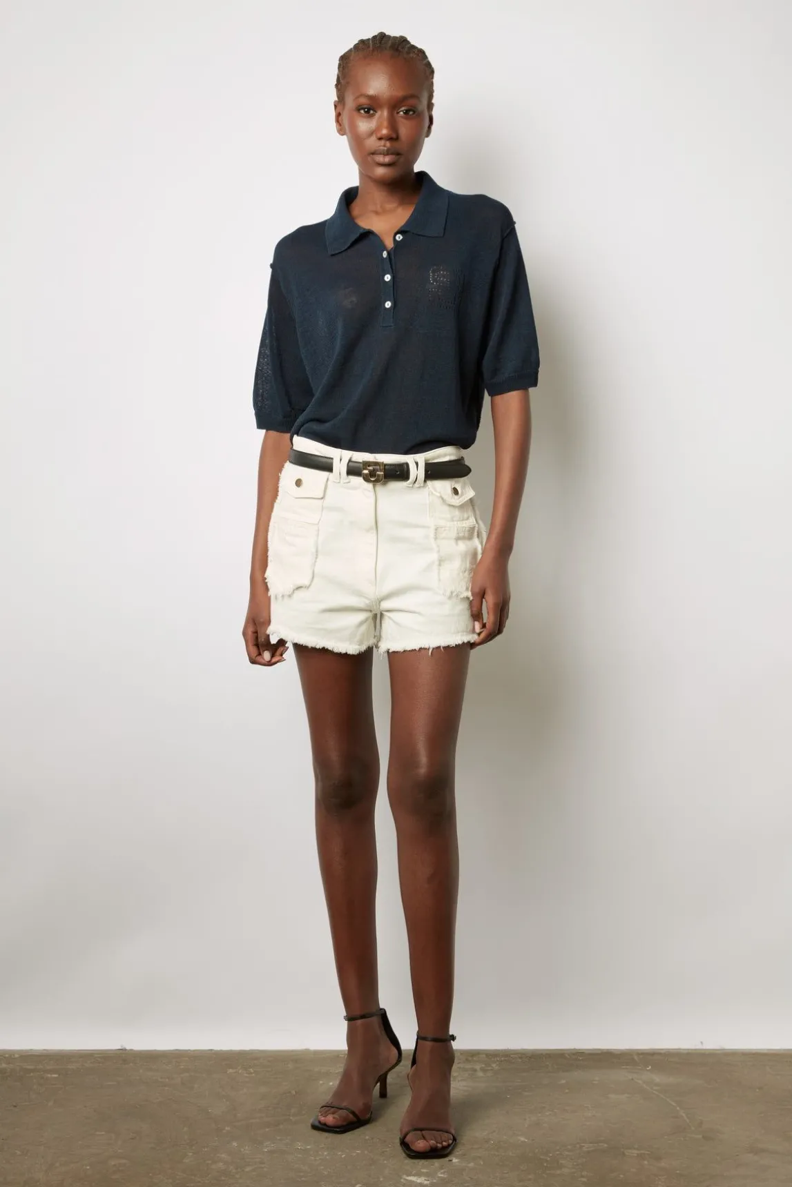 Polo En Lin Melange Marine - Lana