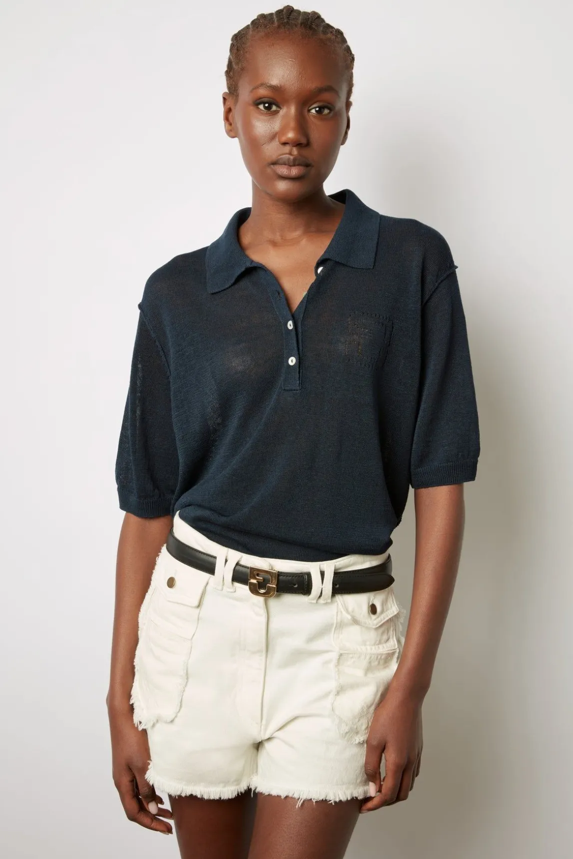 Polo En Lin Melange Marine - Lana