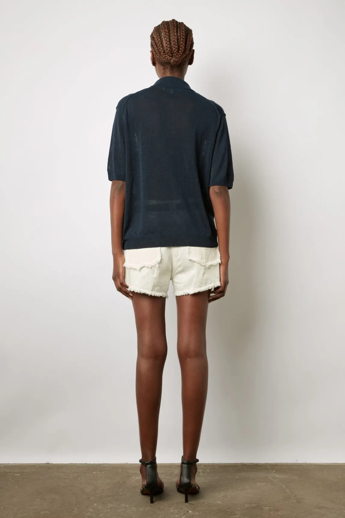 Polo En Lin Melange Marine - Lana
