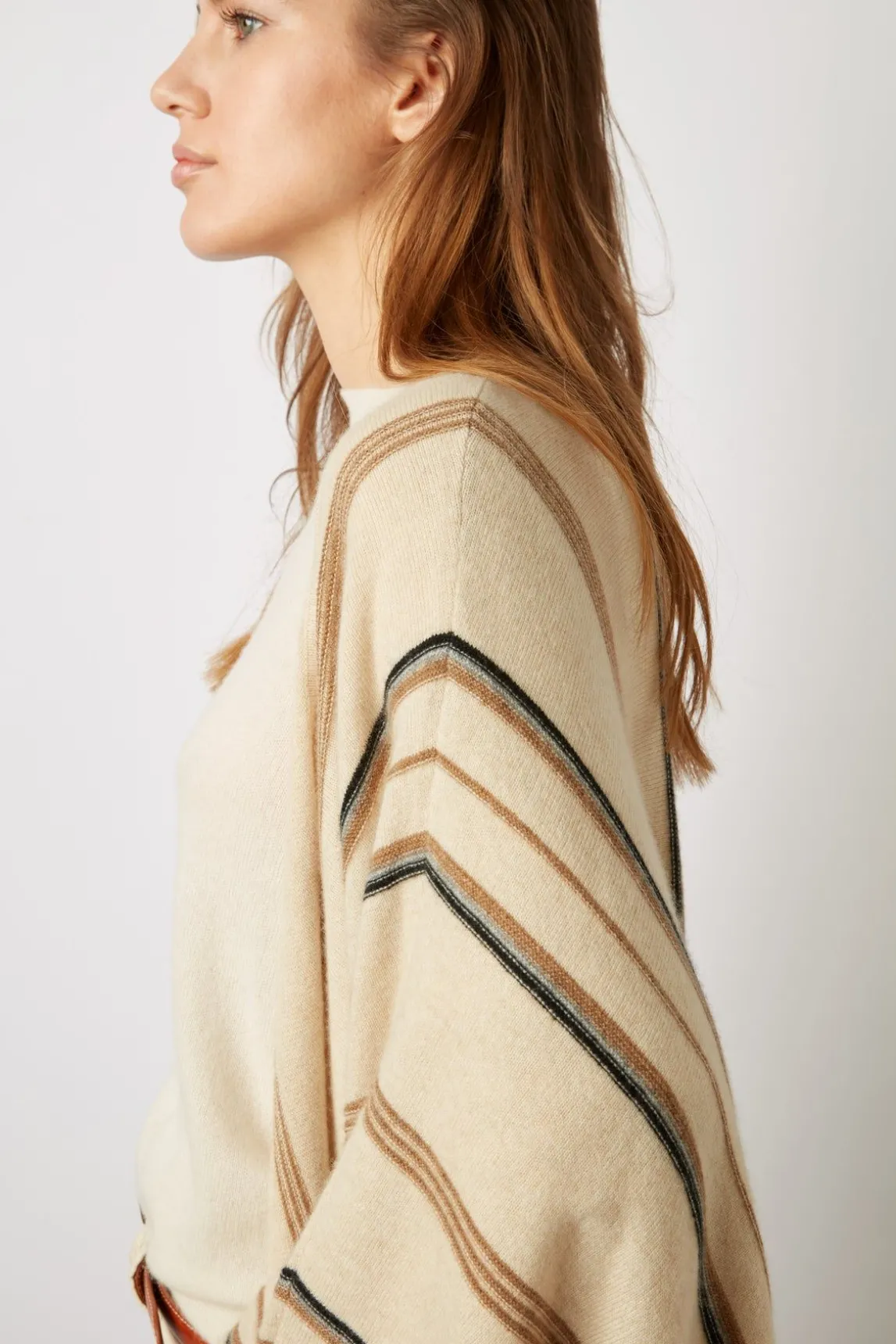 Poncho Cachemire Raye Sable - Lucinde