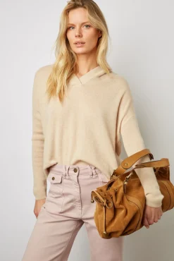 Pull Cachemire A Capuche Sable - Leotina