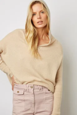 Pull Cachemire A Capuche Sable - Leotina