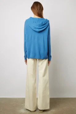 Pull Cachemire A Capuche Bleu - Leotina
