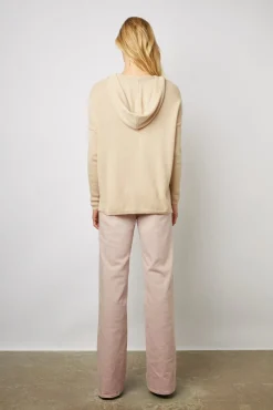 Pull Cachemire A Capuche Sable - Leotina