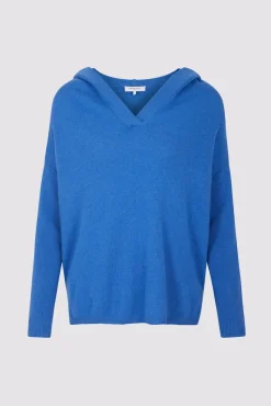 Pull Cachemire A Capuche Bleu - Leotina
