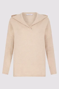 Pull Cachemire A Capuche Sable - Leotina