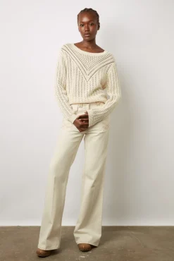 Pull Col Rond Ajoure Ecru - Leana