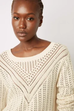 Pull Col Rond Ajoure Ecru - Leana