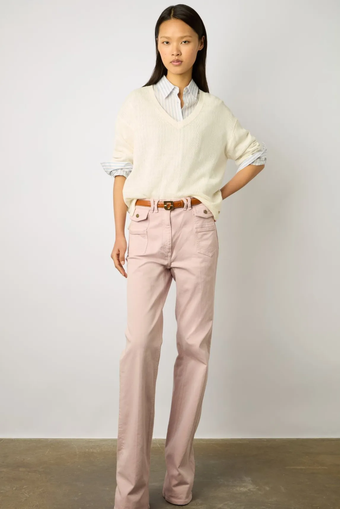 Pull Col V En Lin Ecru - Lee