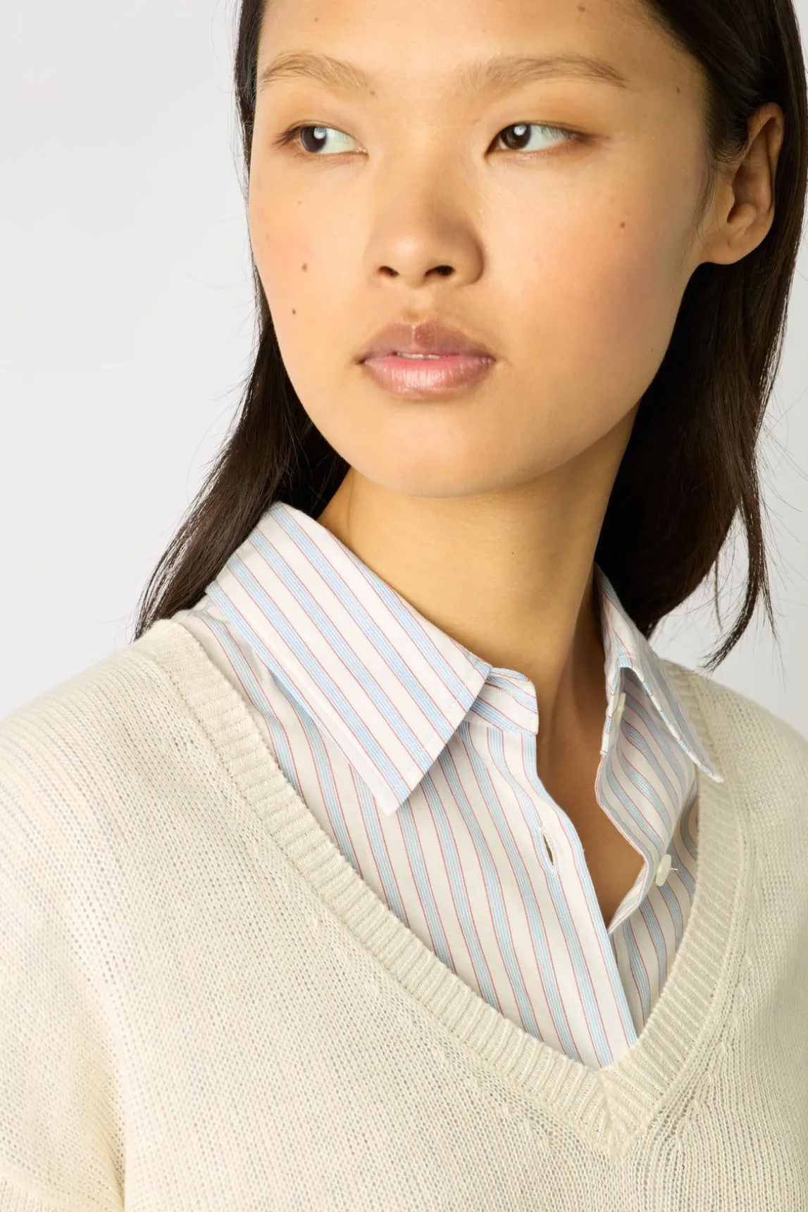 Pull Col V En Lin Ecru - Lee