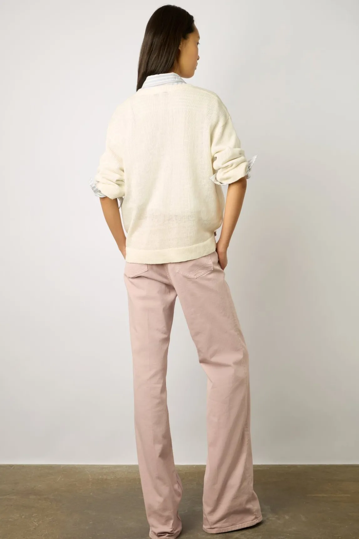 Pull Col V En Lin Ecru - Lee