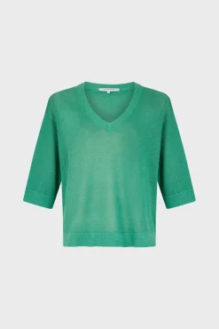 Pull Col V En Lin Emeraude - Lee