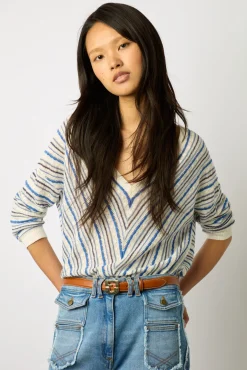 Pull En Lin Rayures Bleu Ocean - Lamia
