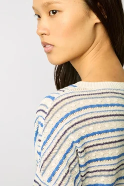 Pull En Lin Rayures Bleu Ocean - Lamia