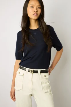 Pull Manches Courtes En Laine Marine - Lysea