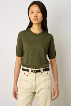 Pull Manches Courtes En Laine Kaki - Lysea
