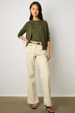 Pull Manches Courtes En Laine Kaki - Lysea