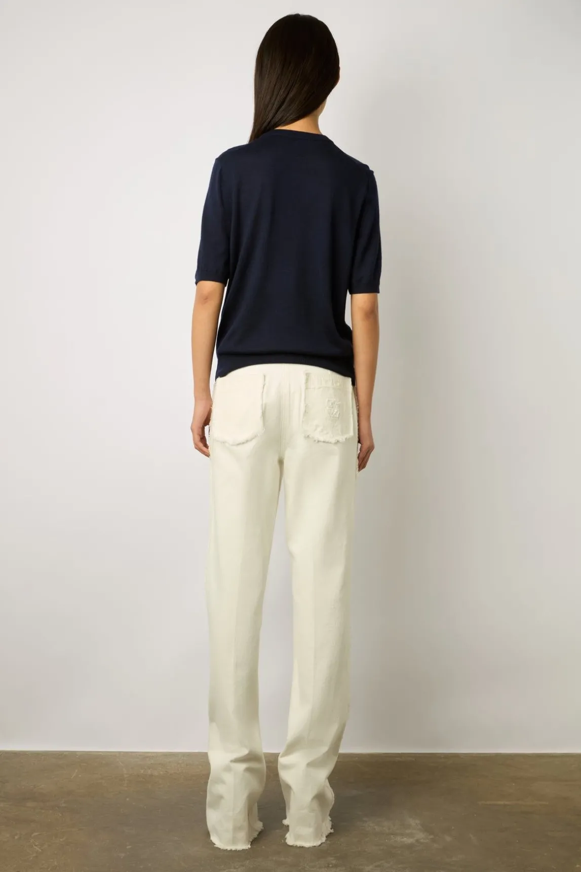Pull Manches Courtes En Laine Marine - Lysea