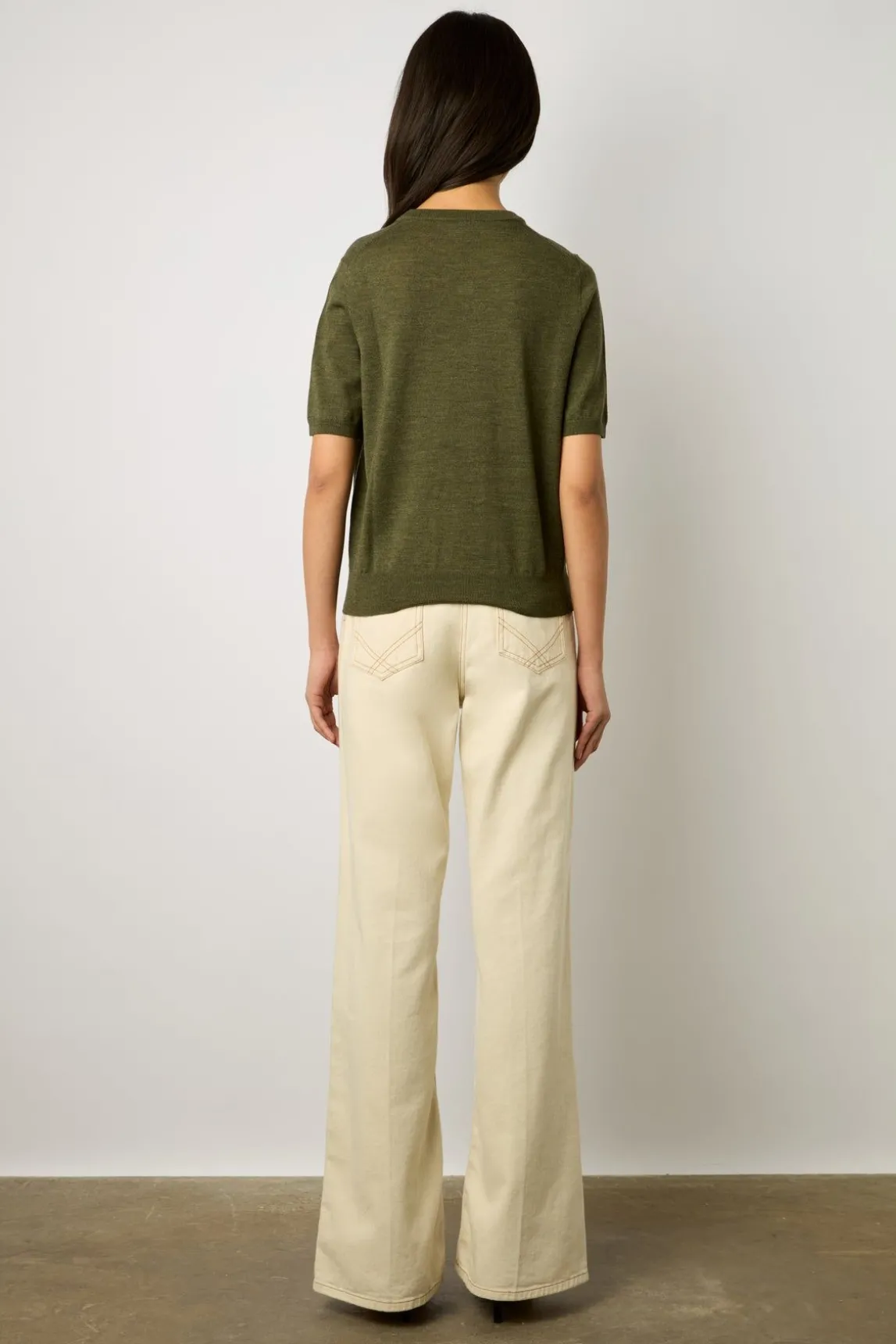 Pull Manches Courtes En Laine Kaki - Lysea