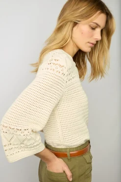Pull Tunisien En Coton Ajoure Ecru - Lessie