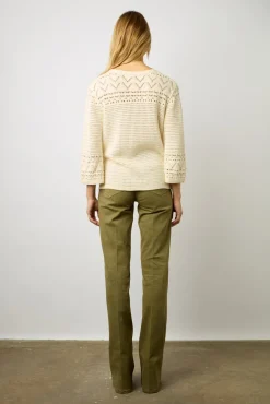 Pull Tunisien En Coton Ajoure Ecru - Lessie