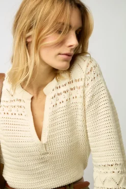Pull Tunisien En Coton Ajoure Ecru - Lessie