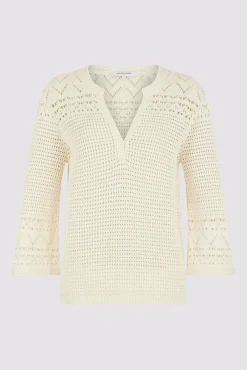 Pull Tunisien En Coton Ajoure Ecru - Lessie