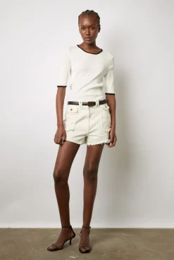 Pull Uni Bicolore A Cotes Ecru - Lamiss