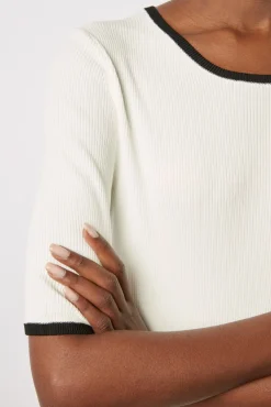Pull Uni Bicolore A Cotes Ecru - Lamiss