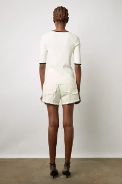 Pull Uni Bicolore A Cotes Ecru - Lamiss
