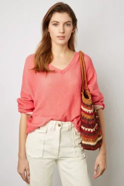 Pull V En Cachemire Corail - Ludovica
