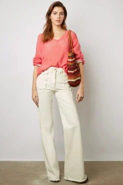 Pull V En Cachemire Corail - Ludovica