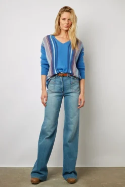 Pull V En Cachemire Raye Electrique - Lexa