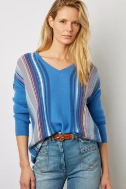 Pull V En Cachemire Raye Electrique - Lexa