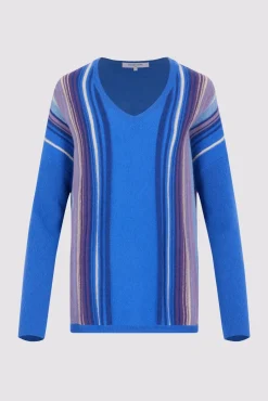 Pull V En Cachemire Raye Electrique - Lexa