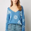 Pull V En Cachemire Tie & Dye Bleu - Lehnie