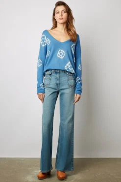 Pull V En Cachemire Tie & Dye Bleu - Lehnie