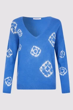 Pull V En Cachemire Tie & Dye Bleu - Lehnie