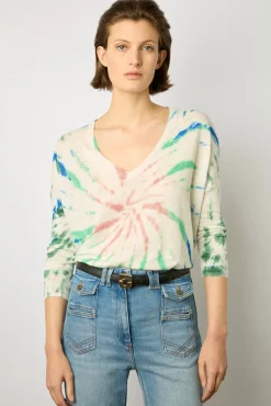 Pull V Etoile En Lin Vert D'Eau - Lance