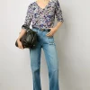 Pull V Fleurs Lin Et Coton Naturel - Lylou