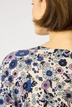 Pull V Fleurs Lin Et Coton Naturel - Lylou