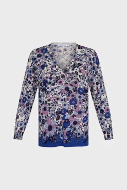 Pull V Fleurs Lin Et Coton Naturel - Lylou