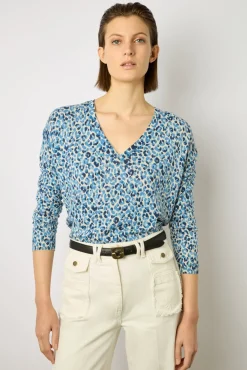 Pull V Leopard Lin Coton Indigo - Lauralie