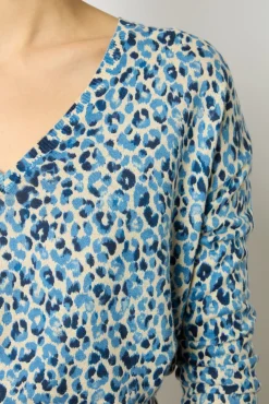 Pull V Leopard Lin Coton Indigo - Lauralie
