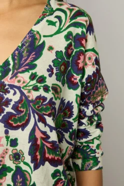 Pull V Lin Et Coton Imprime Ecru - Lylou